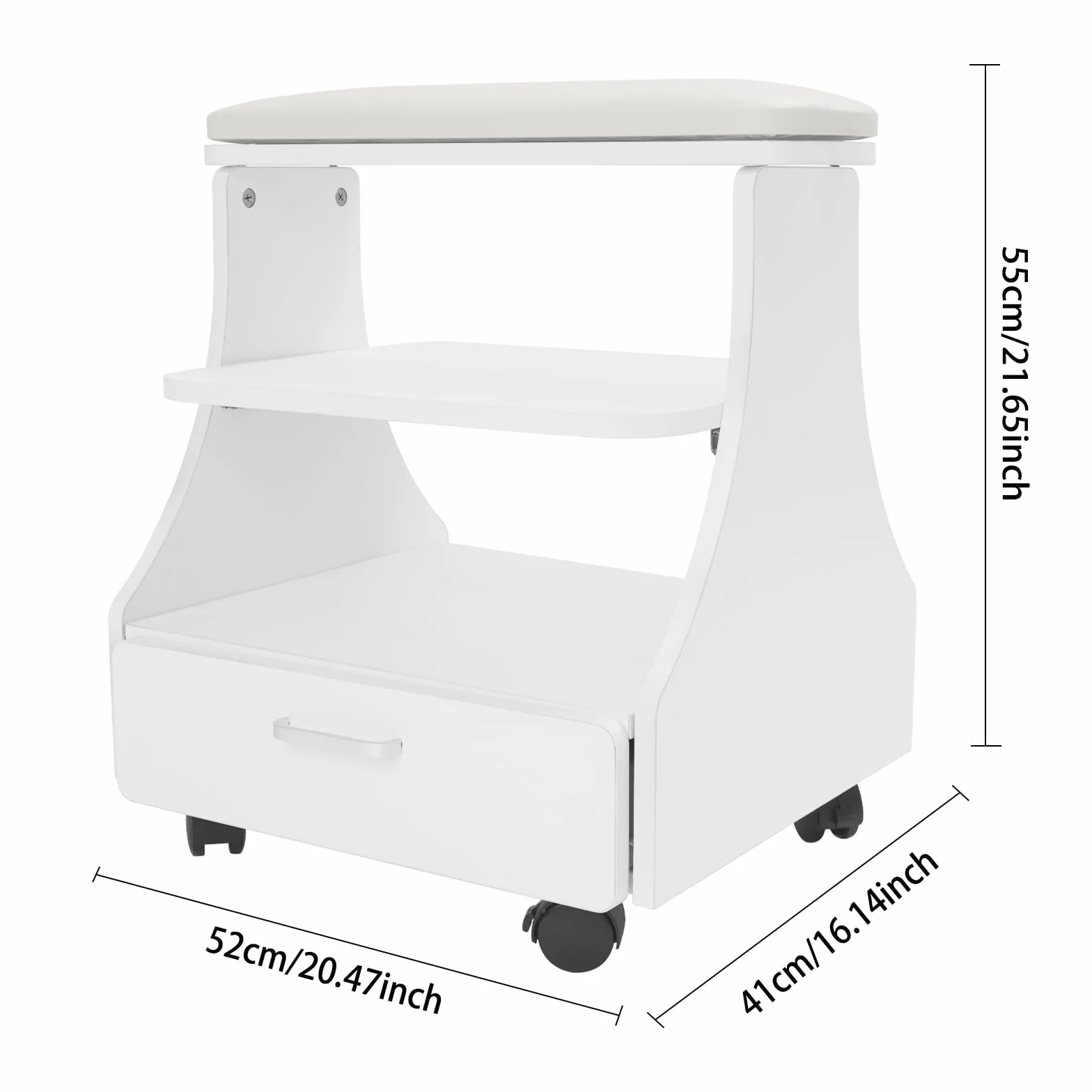 Kosmetikerin Trolley Wagen Maniküre-Pediküre-Wagen mit Rädern und Schublade Weiß für Schönheitssalons
