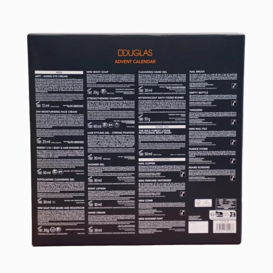 DOUGLAS Adventskalender 2024 Männer Beauty Wert 180 € - EXKLUSIV Edition - 24 Pflege Kosmetik Advent Kalender für den Mann, Weihnachtskalender Herren inkl. JUNG Lufterfrischer
