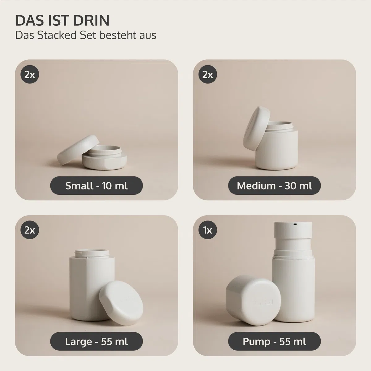Travelpods 7 Auslaufsichere Kosmetik Reise Behälter Magnet Behälter Spülmaschinenfest Hartschalen Reisespender BPA-Frei Reiseflaschen 55ml 30ml 10ml Sandstone