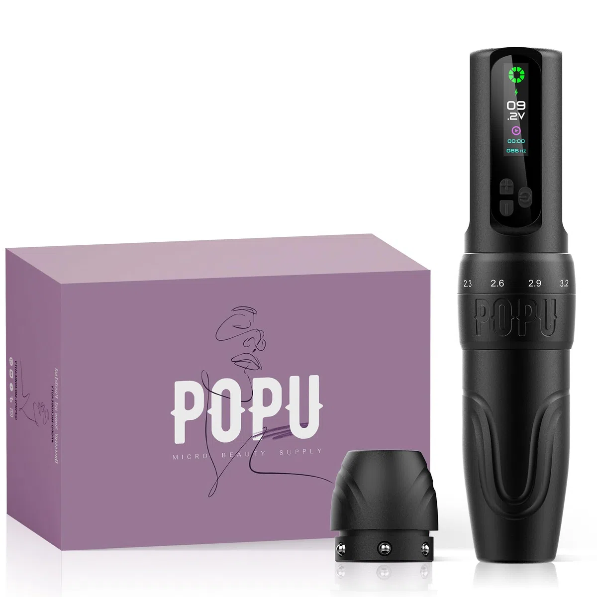 EZ Drahtlose Tattoo Maschine - 6 Anschläge 2.0mm-3.5mm Tattoo Maschine mit OLED Digitalanzeige 1600mAh Akkuleistung für Permanent Make-up SMP und Künstlerinnen (DIVA Schwarz)