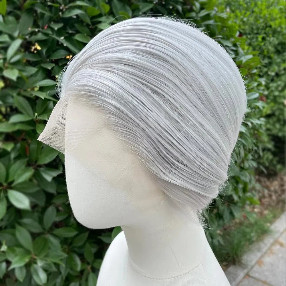 Haarpflege Splittergraue Kurze Bob-Schnitt-Lace-Front-Perücken Für Frauen Cosplay-Perücken Für Männer Hellgraue Klebefreie 13x4-Lace-Front-Perücken