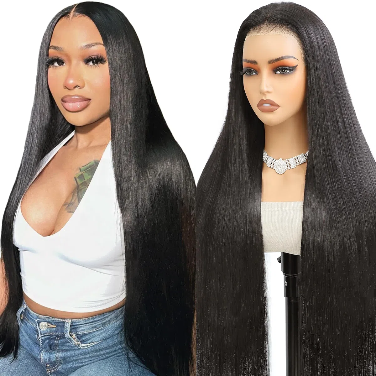 Eool 200% Straight 9X6 Drawstring Glueless Human Hair Wig Pre Cut for Daily | 12A Real Human Hair Wigs Perücke Damen Echthaar Wear And Go HD Lace Front Wig for Women No Glue Pre Plucked 28 Zoll 71cm