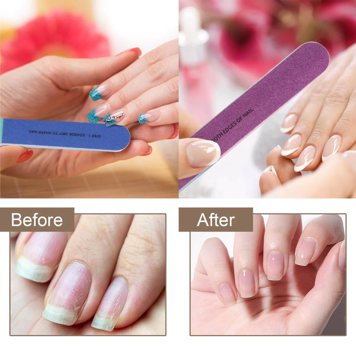 Professionelle 7-Wege-Nagelfeile und Puffer für Frauen und Mädchen, natürliche Schmirgelbretter, 12 Stück