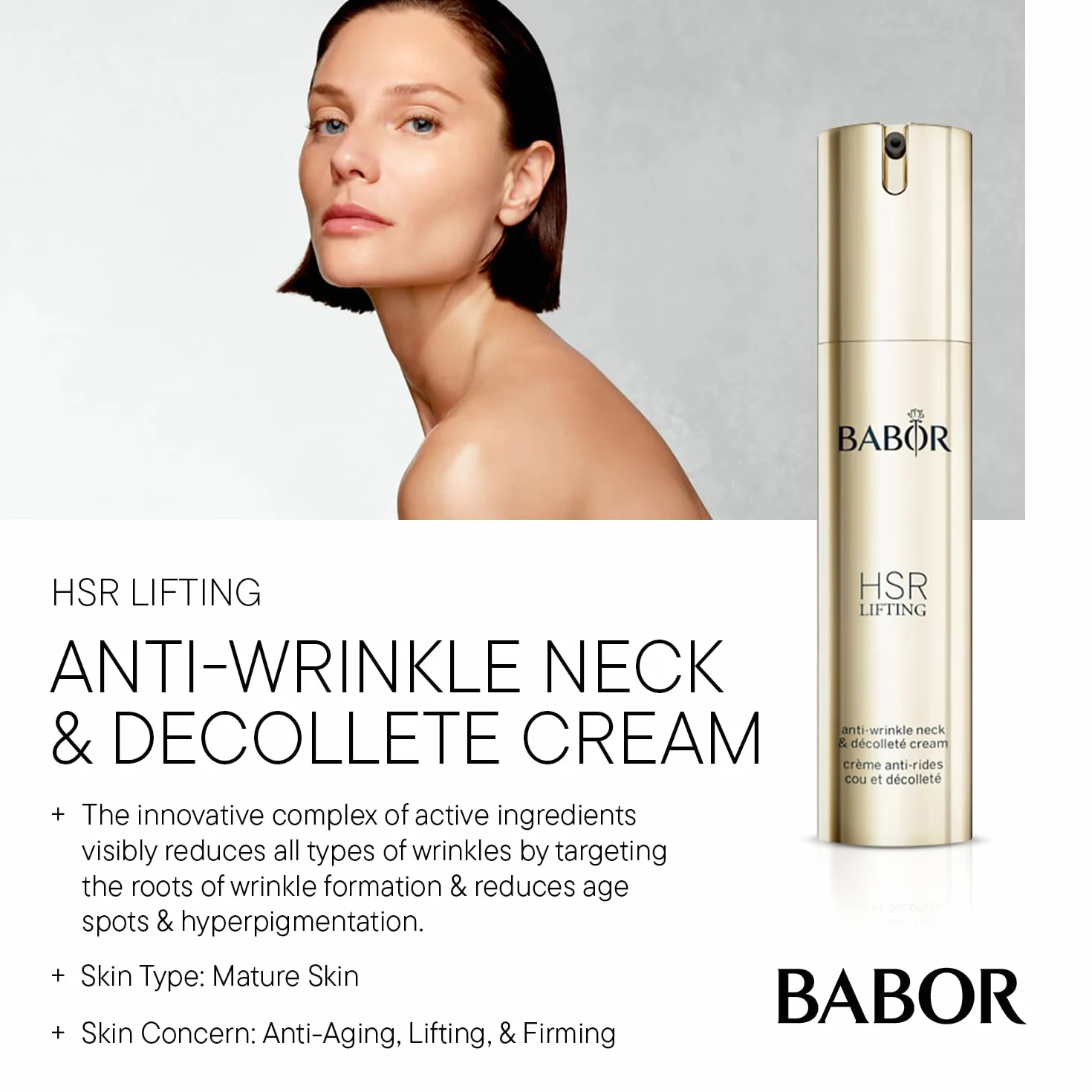 BABOR HSR LIFTING Neck & Décolleté Cream, Anti-Aging Creme für Nacken und Dekolleté, Mit Sheabutter und Panthenol, 1 x 50ml