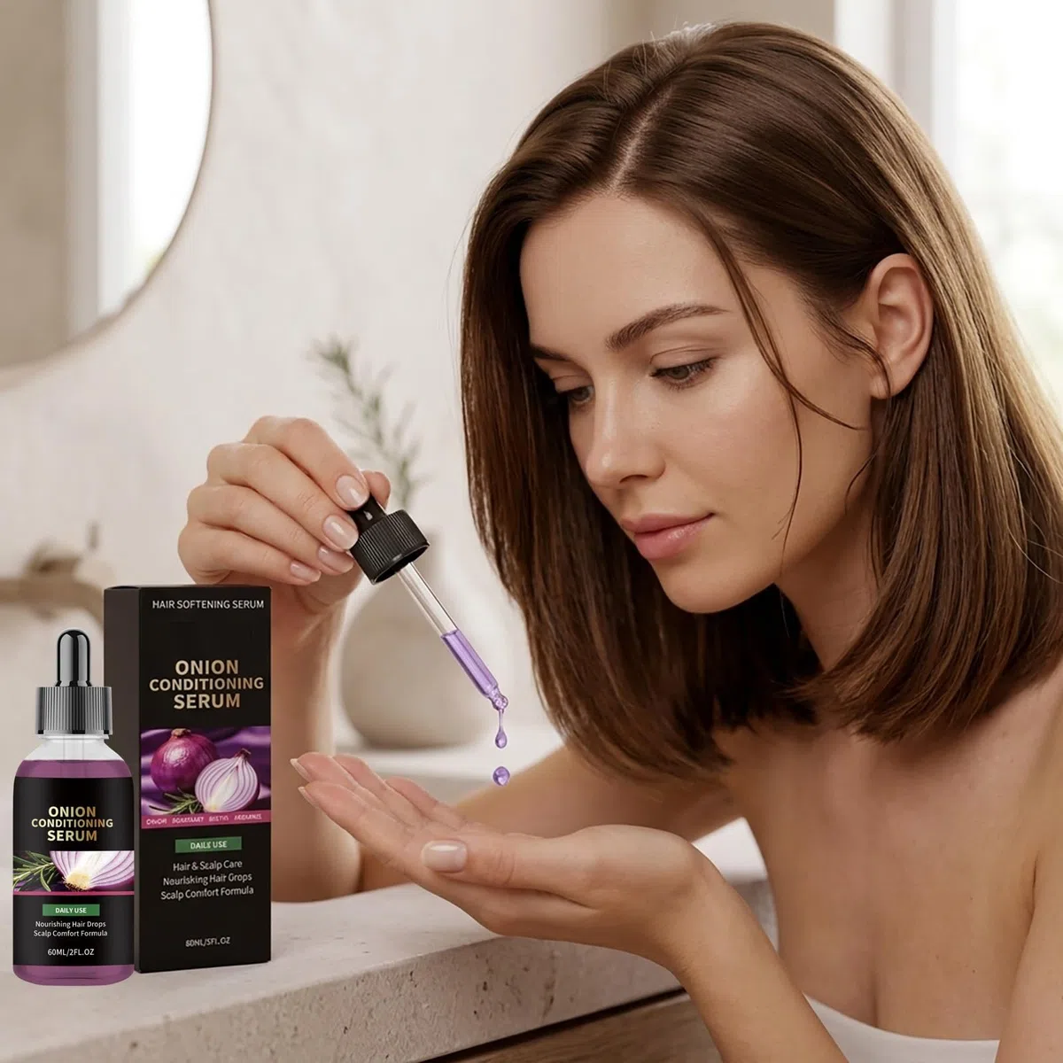 Zwiebel-Rosmarin-Biotin3-in-1 Nährendes,Glättendes Starkes Haarserum (8pcs) | Zwiebelölserum zur Haarverdichtung, Rosmarin Haarverdichtungsserum Kopfhautbehandlung mit Zwiebelöl