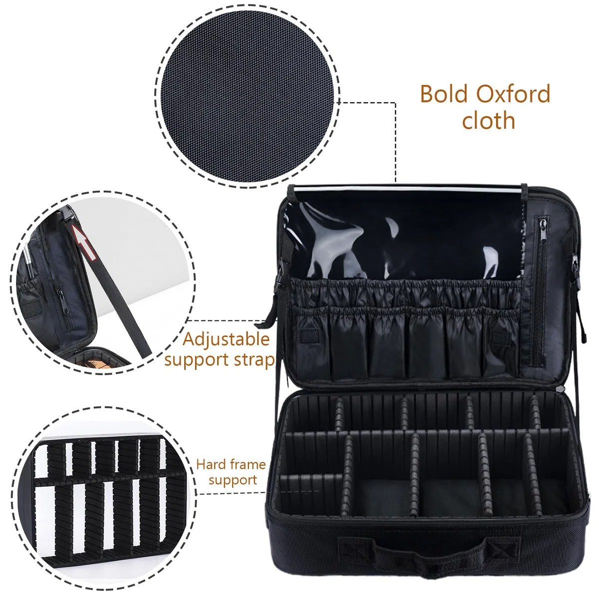 Make up Tasche, tragbares Kosmetik Organizer Etui mit verstellbaren Trennwänden, Oxford Stoff, Pinsel Aufbewahrung, Make up Aufbewahrungstasche