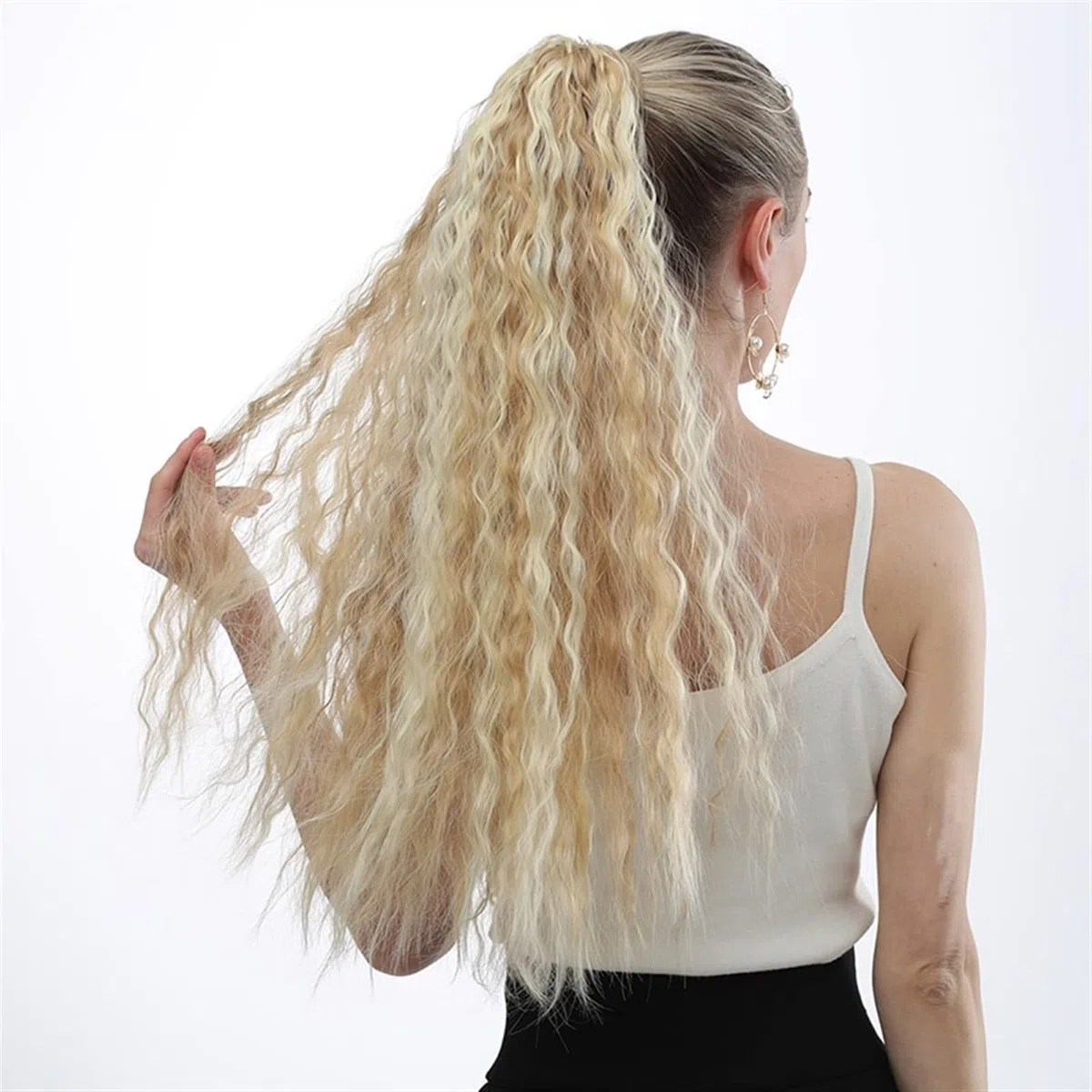 Messy Bun Stirnband 22 Zoll synthetische Mais gewellte lange Pferdeschwanz Perücke Wrap Haarspange Extensions Pferdeschwanz Haarknoten Damen Haarschmuck Haarknoten Unsichtbarer Haarknoten (Color : 60