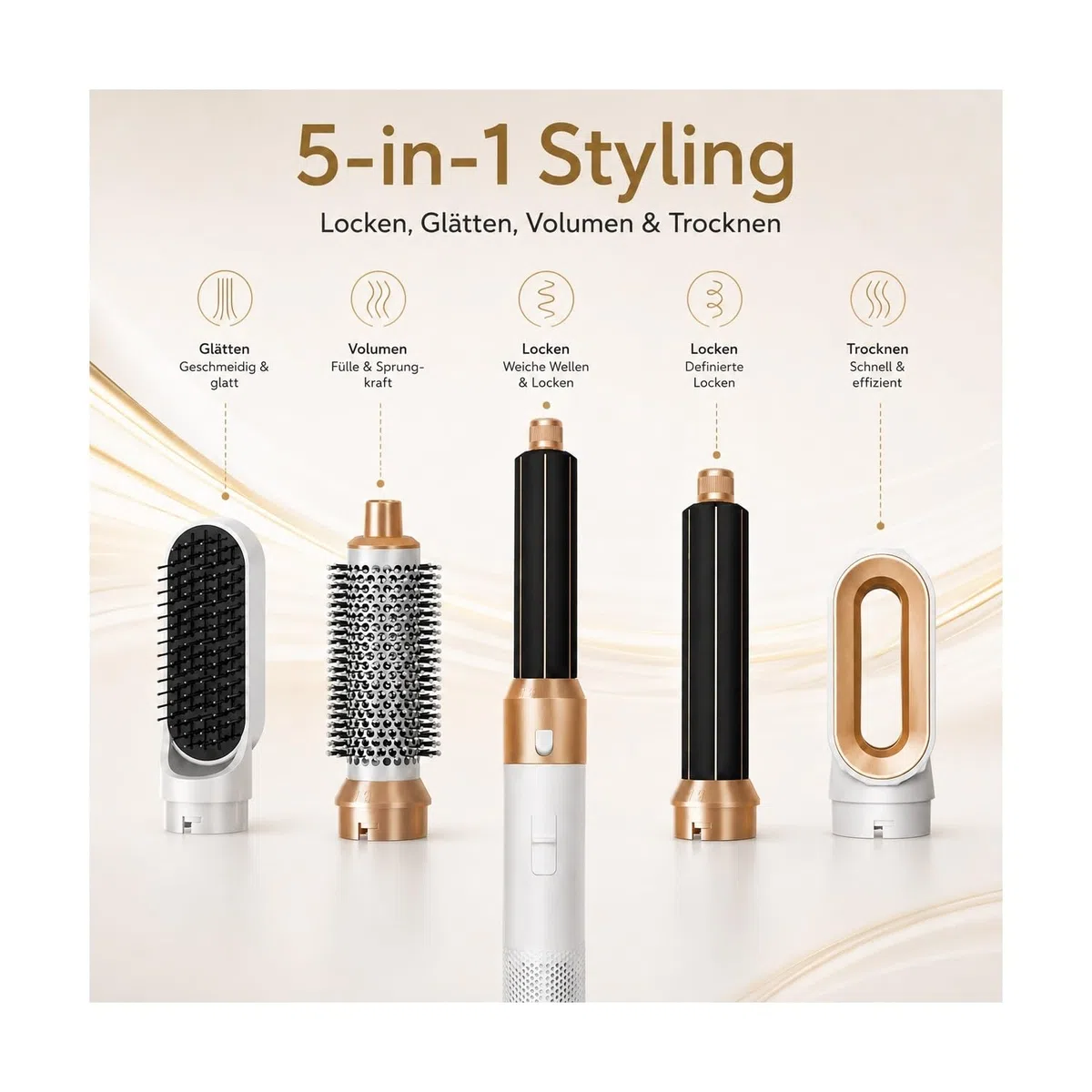 True Glow Whipl 5 in 1 Haarstyler Airstyler Warmluftbürste Locken Glätten Volumen Trocknen