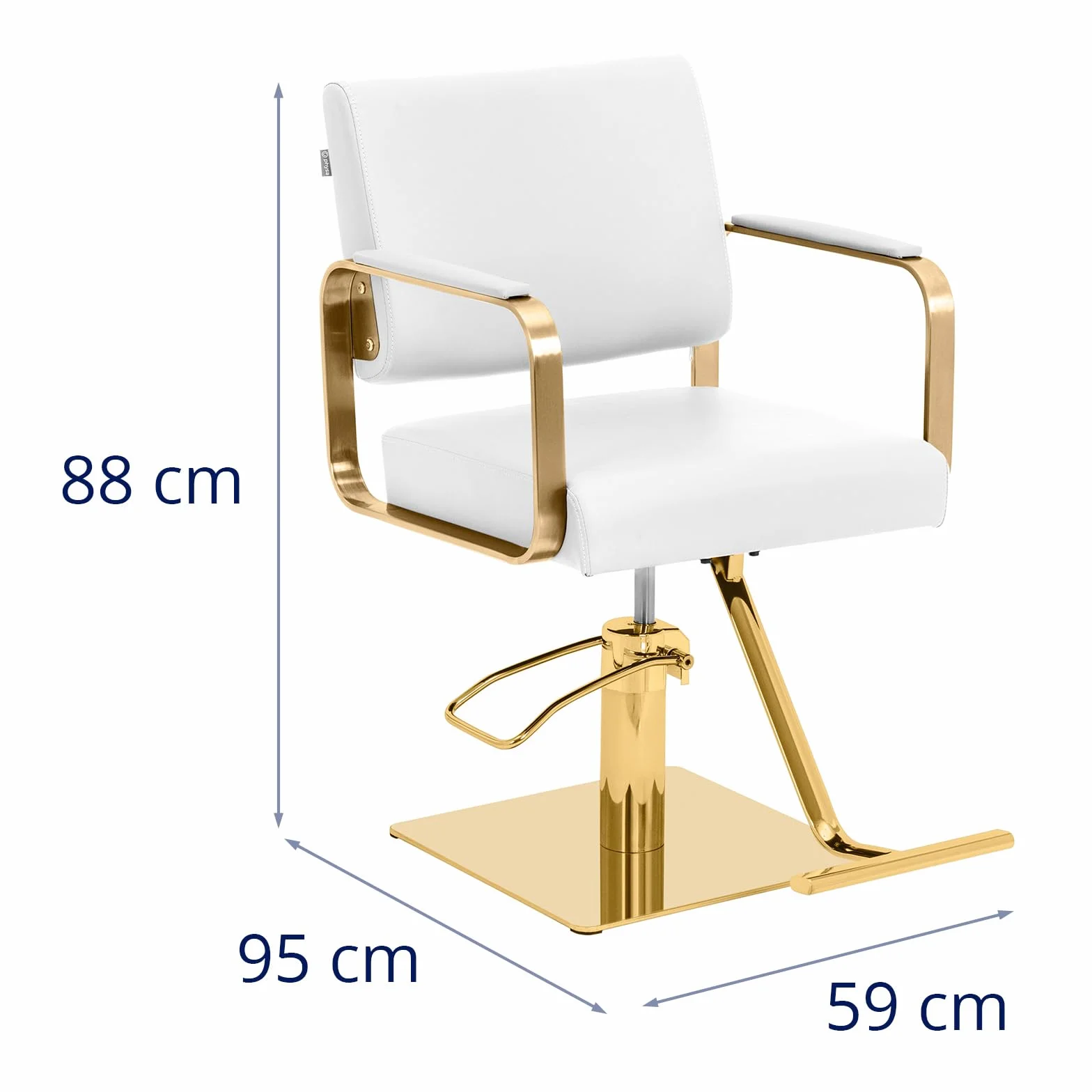 Physa Friseurstuhl mit Fußstütze weiß/golden 50-66 cm höhenverstellbar 360° drehbar Edelstahl Barberstuhl