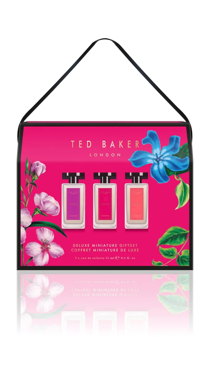 Ted Baker Miniatures Handtaschen-Geschenkset für Damen, 3 x 15 ml Eau de Toilette Elodie, Polly und Kasia, fruchtig-blumige und bernsteinfarbene Miniaturen in einer Deluxe-Handtaschenbox