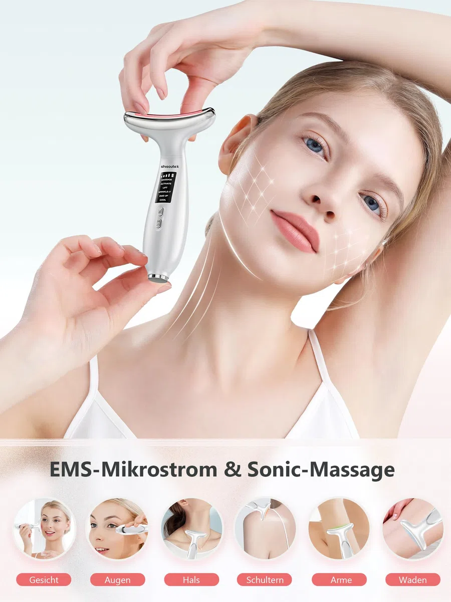 Gesichtsmassagegerät Face Gesicht Falten Gerät: Anti Gegen Falten Beauty Device 5℃ kalte und 45℃ Wärme - EMS Massage Gerät Gesicht 6 Modi 4 Farben LED - Lifting Straffung Gesichtsmassage Damen Herren