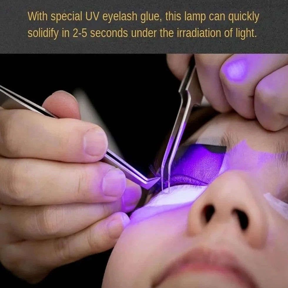 UV-Licht für lichthärtenden UV-Wimpernverlängerungskleber, UV-LED-Wimpernverlängerungslicht + Augenklappe + Schutzbrille + Fußschalter,Einstellbare Punktgröße,10 W flexibler Schwanenhals,White
