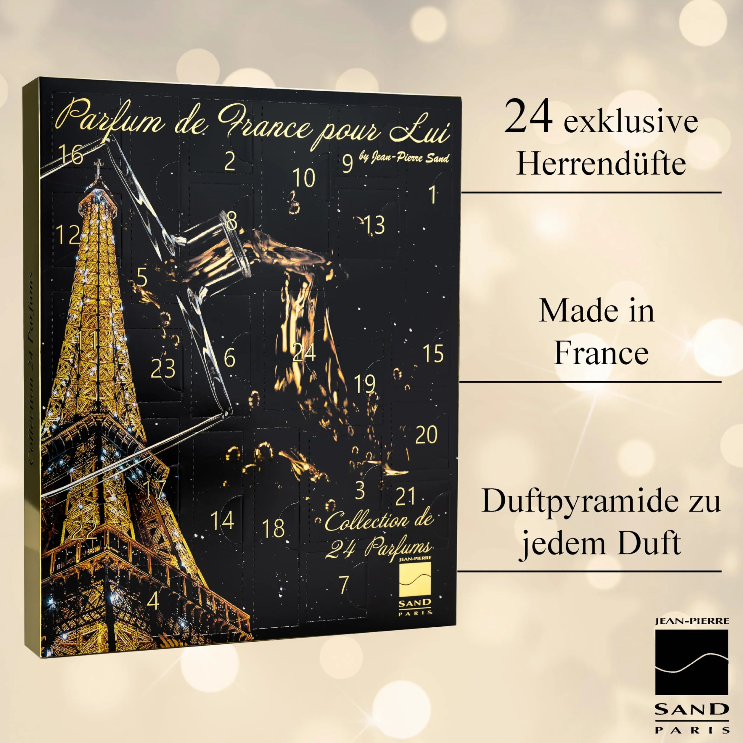 Jean-Pierre Sand - Parfum Adventskalender Parfum de France pour Lui - 24 teiliges Duftset - Beauty Geschenk für Herren vor Weihnachten 2024