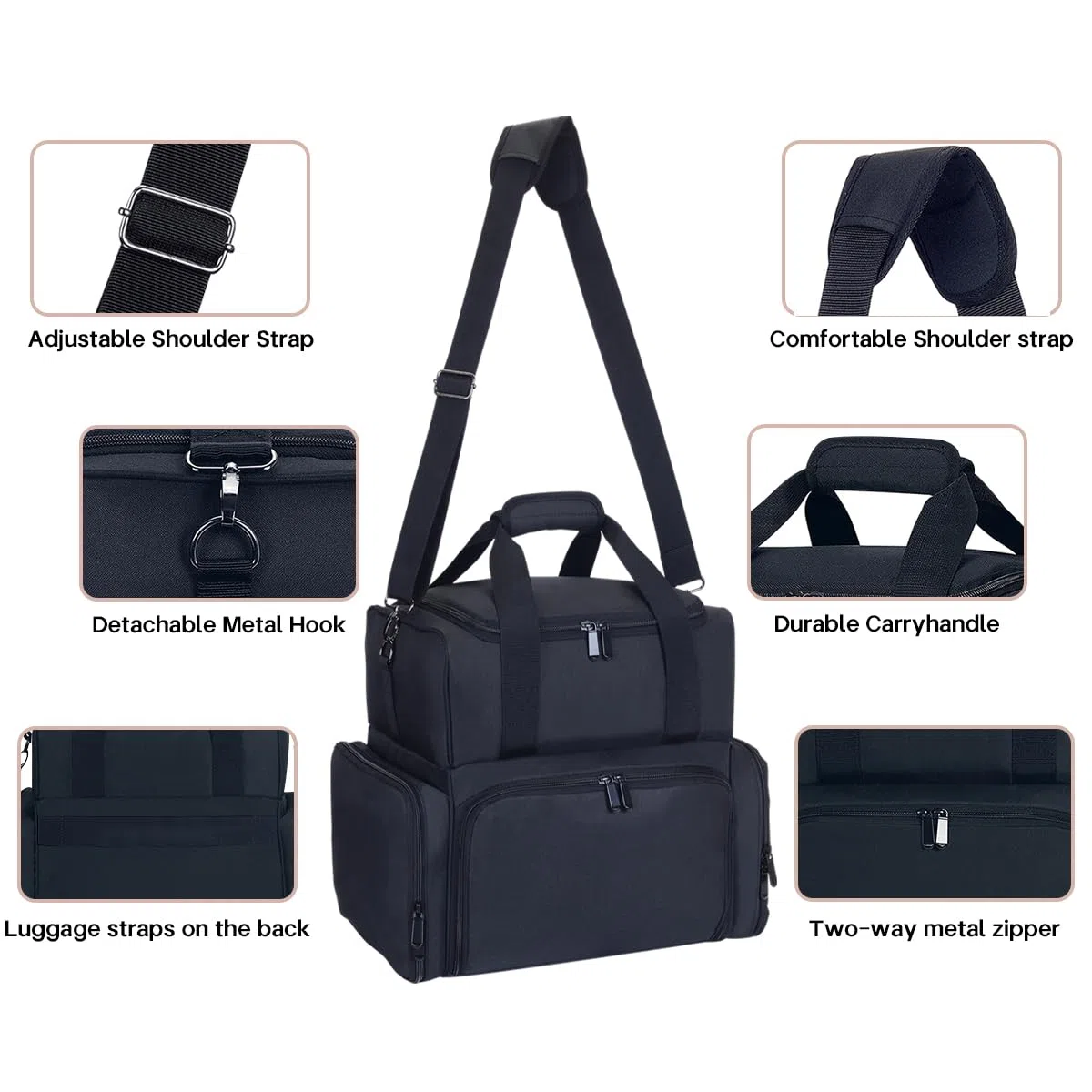 Nagellack Organizer Nagellack Aufbewahrung hält 80 Flaschen (15ml - 0,5 FL.oz) und eine Nagellampe, Nagellack Tasche mit 2 abnehmbaren Taschen und Werkzeugen Aufbewahrungsbereiche,Schwarz