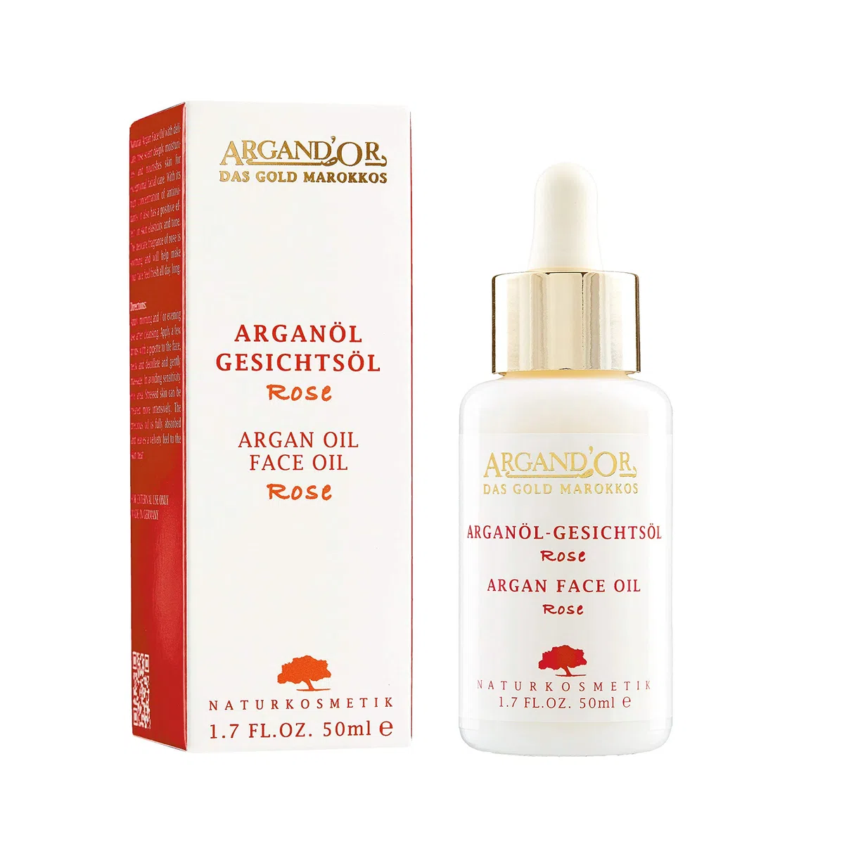 ARGANDOR Bio Arganöl-Gesichtsöl „Rose“ 50ml - Pflegt - Regeneriert - Spendet Feuchtigkeit - Mit hygienischer Pipette - Für alle Haut-Typen - Vegane Naturkosmetik