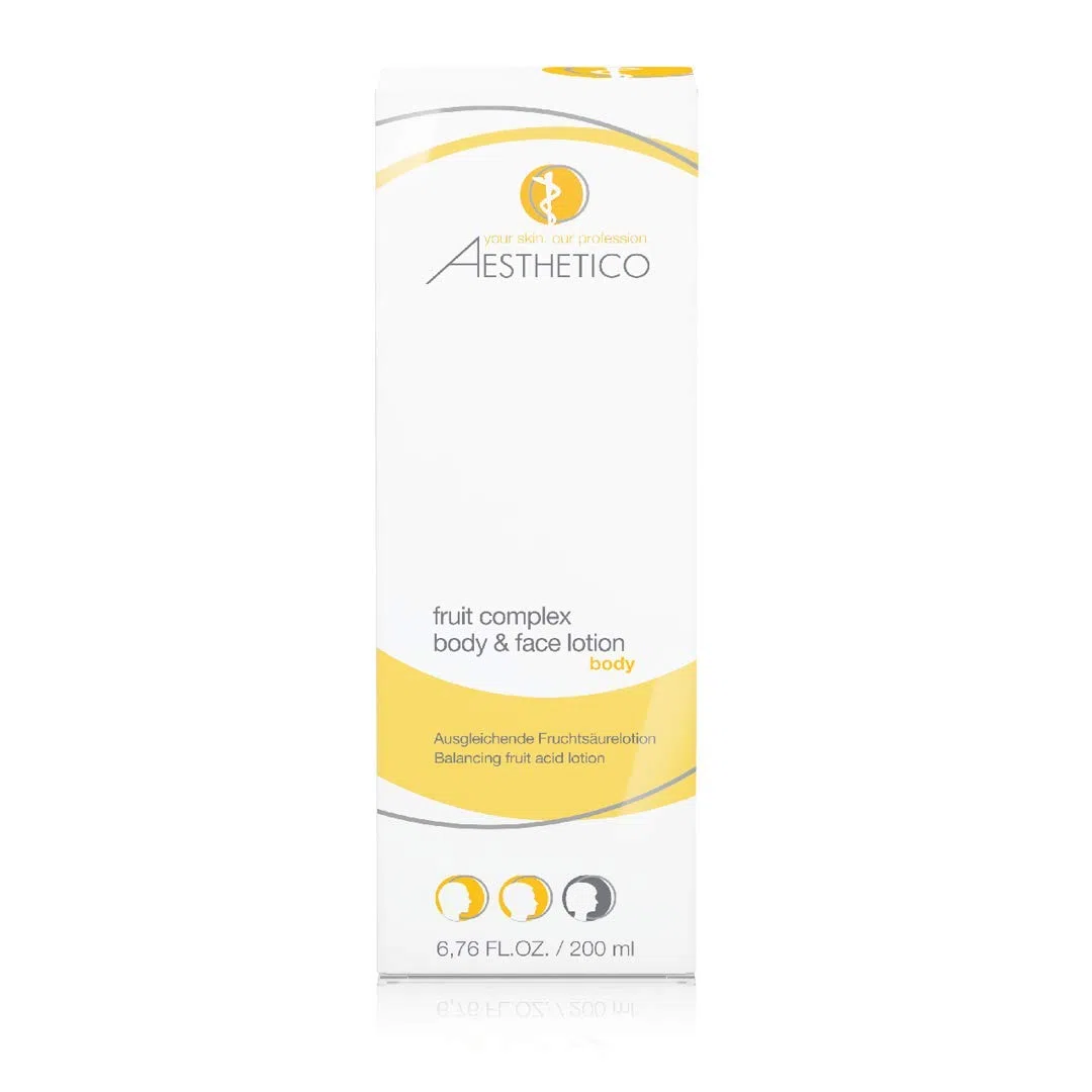 AESTHETICO fruit complex body & face lotion, 2 x 200 ml | Fruchtsäurelotion für Gesicht und Körper, glättet unreine und reife Haut, mit Weihrauch, Hyaluronsäure und Urea