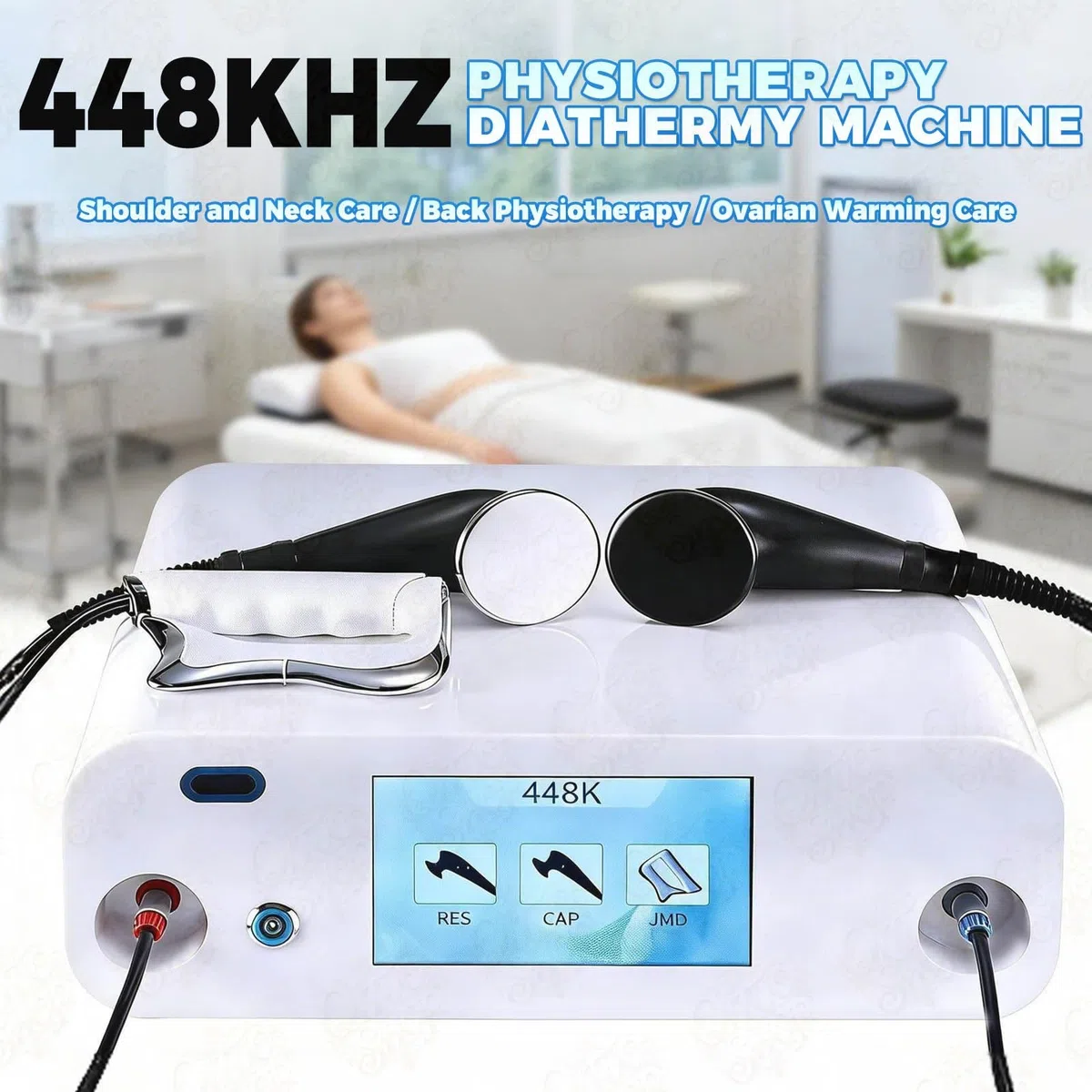 448 kHz Tragbares Tiefenpflege-Therapiegerät – Professionelle RET/CET-Diathermie zur Schmerzlinderung, Hautstraffung und Körpeormung; mit Touchscreen & 8 Massageköpfen