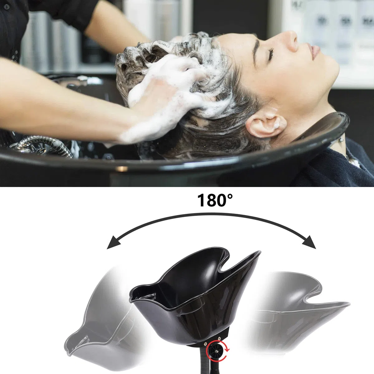 Mobiles haarwaschbecken,Höhenverstellbares Shampoobecken (94-122cm) mit 180°-Drehfunktion & abnehmbarer Stahlstütze,großes Becken (48x50cm) für Friseursalons & Zuhause