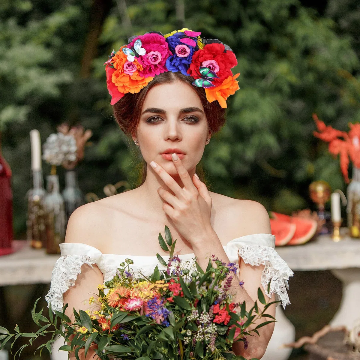 6 x florale Rosenkronen-Stirnbänder für Damen, Party, Festival, Haar-Accessoires, Blumen-Haarbänder für Hochzeit, hawaiianische Kopfbedeckung