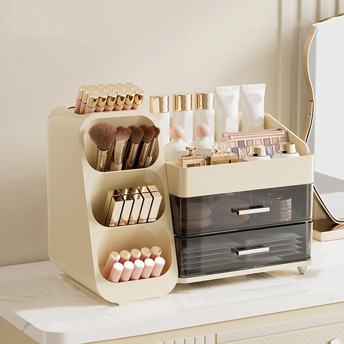 Tragbarer Kosmetikhalter für Reisen, mehrere Abteilungen, Lippenstift Hautpflege, transparentes ABS, praktische Make up Organizer, Lippenstift, Organizer Box