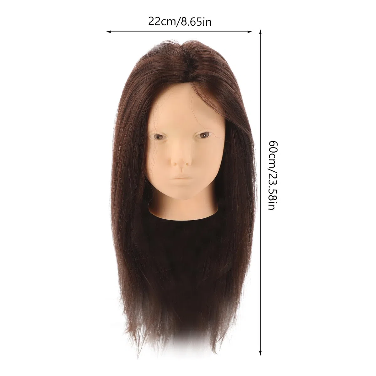 TEHAUX Frisierkopf Echthaar Übungskopf mit Halterung zum Haarstyling und Flechten Glatte Textur für Friseurschule und Salonpraxis