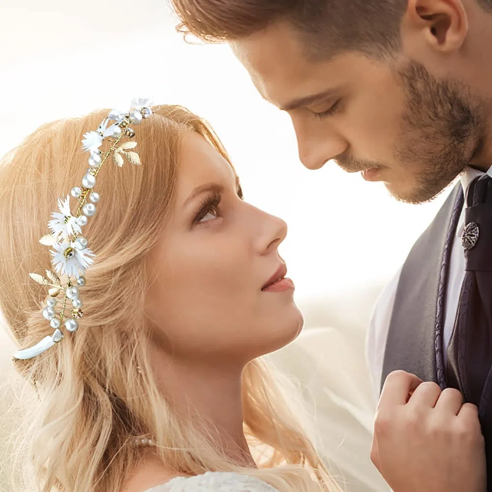LAPOHI 2 Stück Hochzeit Blume Kopfschmuck für Mädchen, Blume Stirnband Fee Perle Blume Krone für Mädchen Braut Kristall Blume Tiara für Frauen Hochzeit