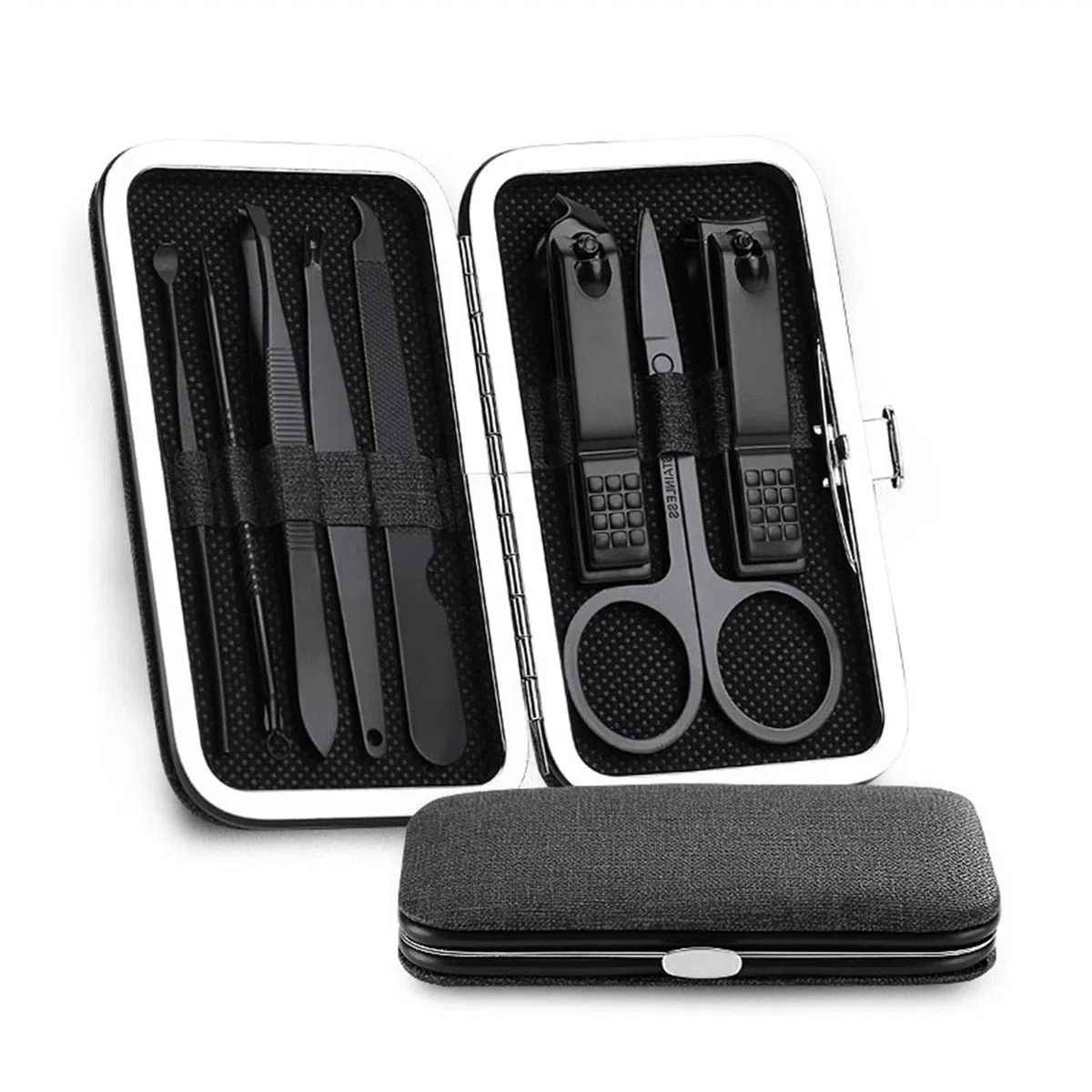 Nagelknipser, 8-teiliges Multifunktions-Ohrlöffel-Nagelknipser aus Edelstahl for den Haushalt, Pediküre-Nagelschere, Körperpflegeset(Black)