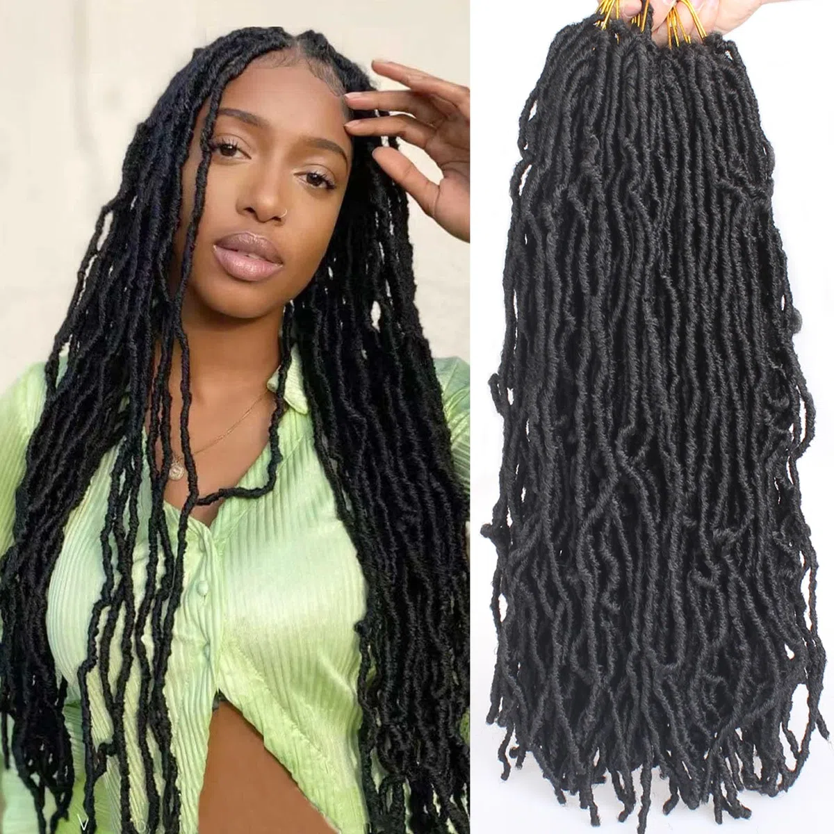 45,7 cm künstliche Locs Häkelnadel Hair Soft Locs 7 Packs Pre-looped New Faux Locs Crochet Braids Natural Black Goddess Locs Crochet Hair Extension Curly Locs Braiding Hair Synthetic for