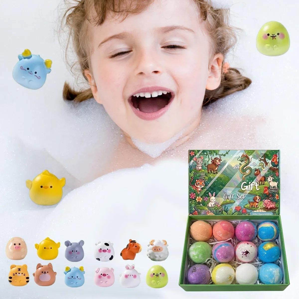 Duftende Badekugeln – 12-teiliges Set, Tierspielzeug | Schaumbälle mit Überraschung – Entspannung zu Hause, Spa, Reisen, Geschenk für Damen und Herren, entspannendes , Körperpflege