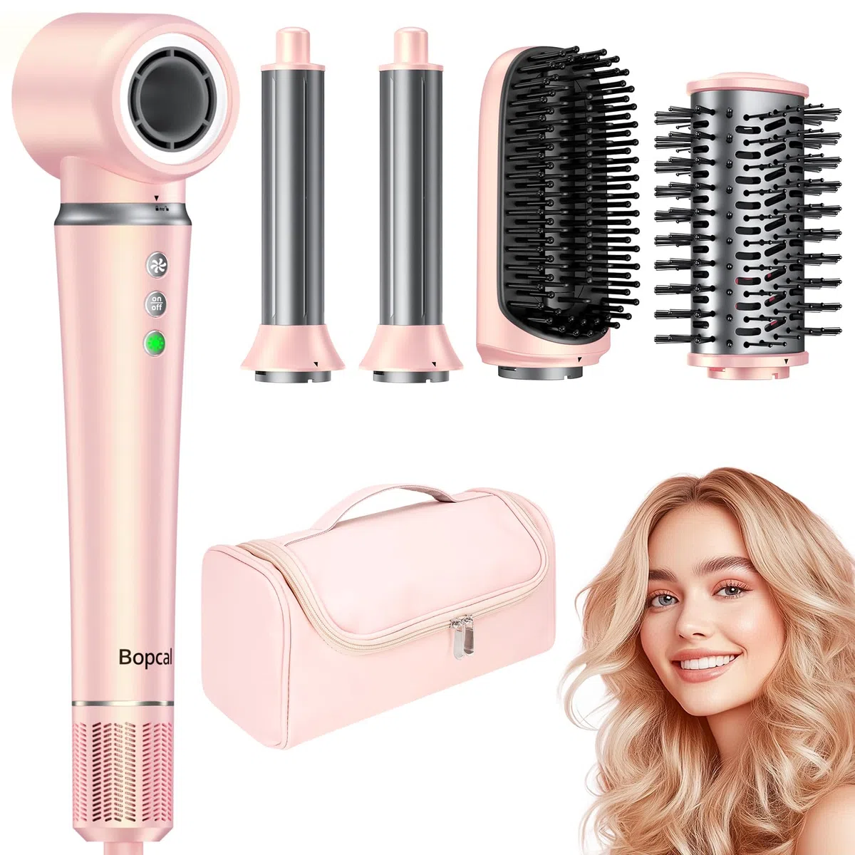5 in 1 Airstyler,160000 U/Min High-Speed Ionen Föhn, Multifunktionaler Hairstyler, Keine Hitzeschäden Lockenstab Automatisch, Rundbürstenföhn Warmluftbürste,Zum Glätten,Trocknen,Locken,mit Reisetasche