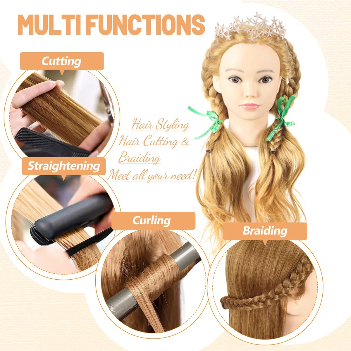 Schaufensterpuppe Kopf 26Inch Weiblich 80% Echthaar Friseur Kosmetologie Schaufensterpuppe Schaufensterpuppe Ausbildung Kopf Haar Puppe Kopf mit Tischklemme Halter (27#, 26Inch)