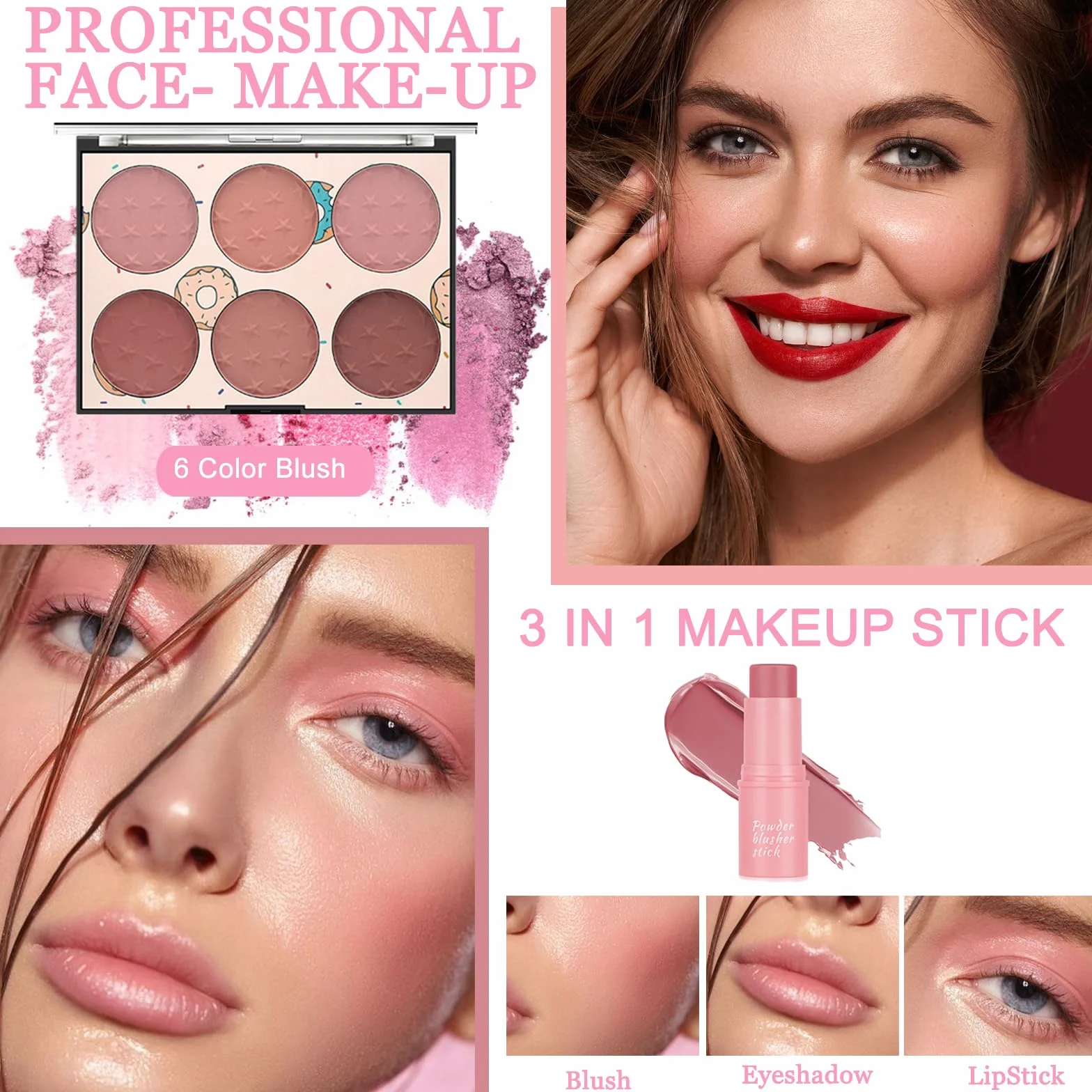 Make Up Set für den perfekten Full Face Look, 43-teiliges Make Up Set für Frauen mit 60 Color Lidschatten, Mascara, Eyeliner, Lipgloss, MakeUp Set für unterwegs