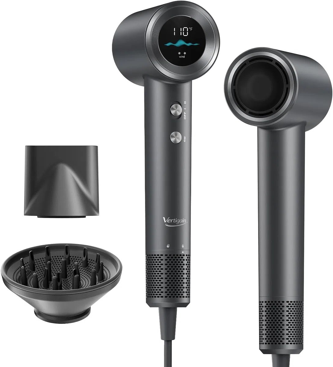 Profi Haartrockner mit LED-Display, 110.000 U/min Brushless Motor, 200 Mio. Plasma-Ionen, Schnelles Trocknen, Ultra Leise, Leichtgewicht, Diffusor inklusive, Für Glattes Haar&Weniger Frizz
