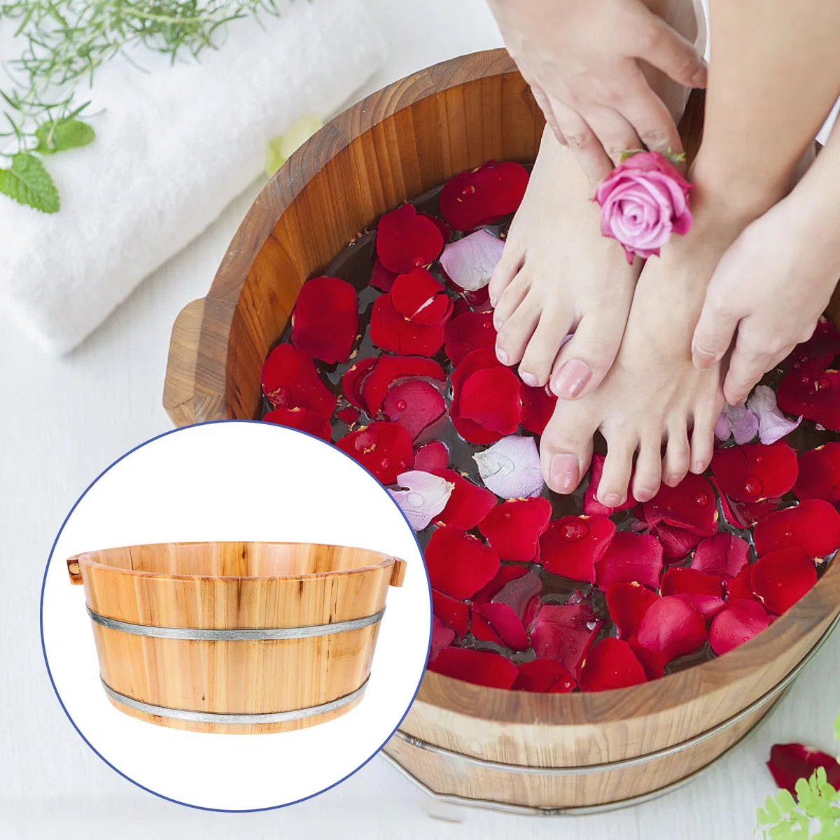 Fußbadewanne aus Holz mit Breiten Griffen Multifunktionales Sitzbad und Handbad für Fußpflege Leichtes Design für Zuhause Geeignet für Eltern und Freunde