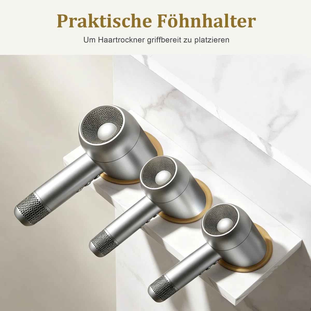 BarberPub Friseurwagen mit 3 Schubladen & 2 Schränken, Beauty Salon Trolley mit 3 Föhnhaltern, 39x58x90cm, Weiß-Gold