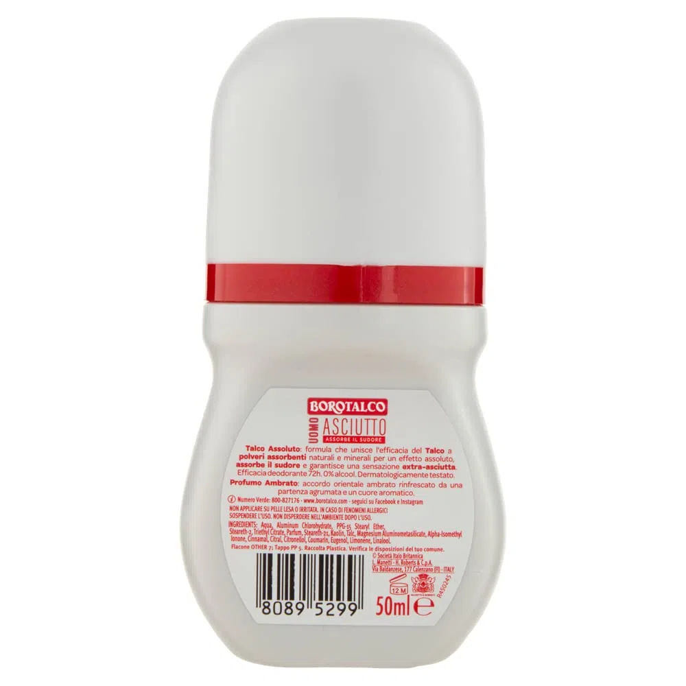 Italian Gourmet Deodorante uomo roll on Amber, Deo Men trocken 12 x 50ml | Protezione quotidiana e pelle asciutta, frischer Duft im praktischen, Gesamtnettogewicht 600 ml + Kostenlos Polpa 400g