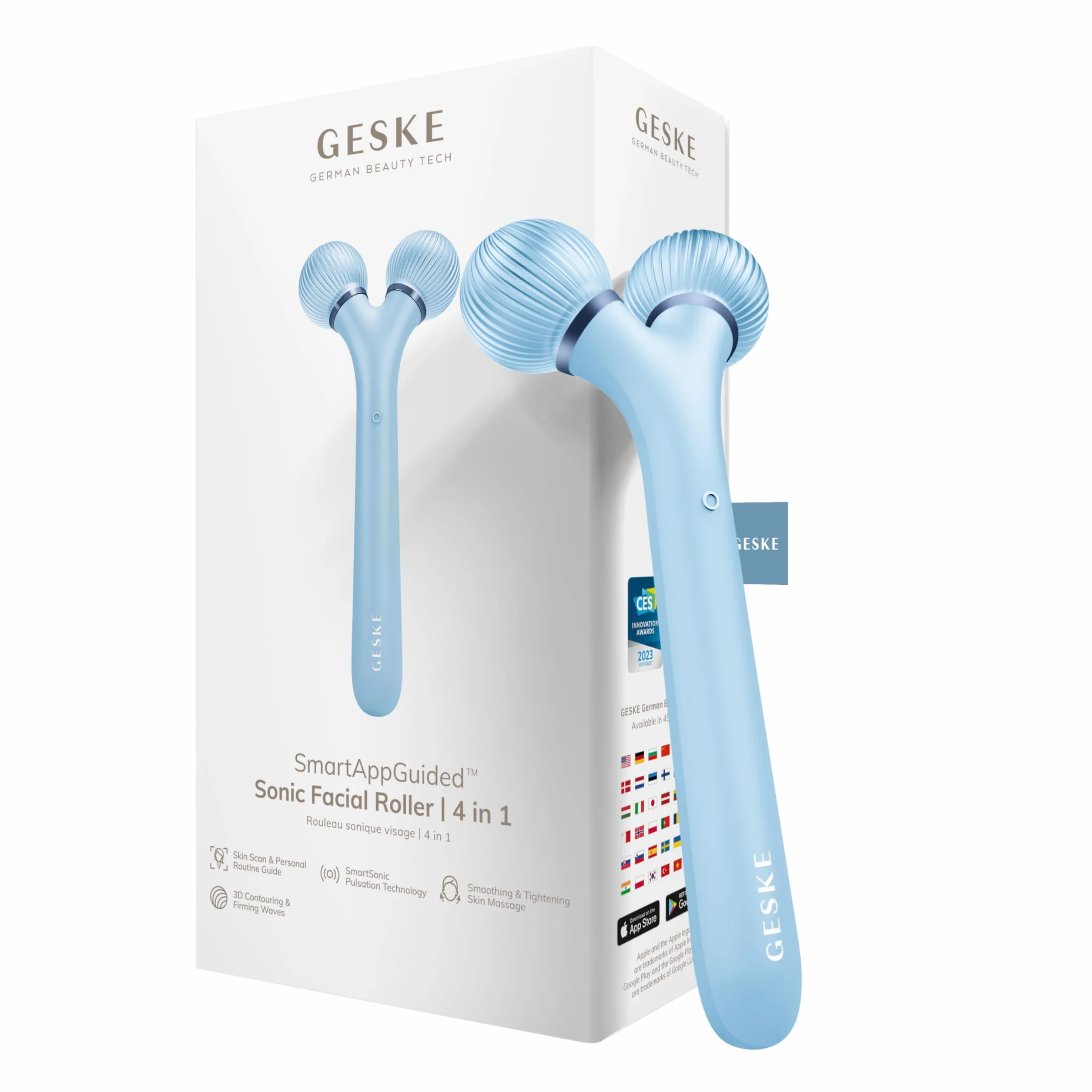 GESKE | SmartAppGuided™ Sonic Facial Roller | 4 in 1 | Gerät für Gesicht | Derma Roller | Professioneller Gesichtsroller | Strafft und definiert die Haut im Gesicht