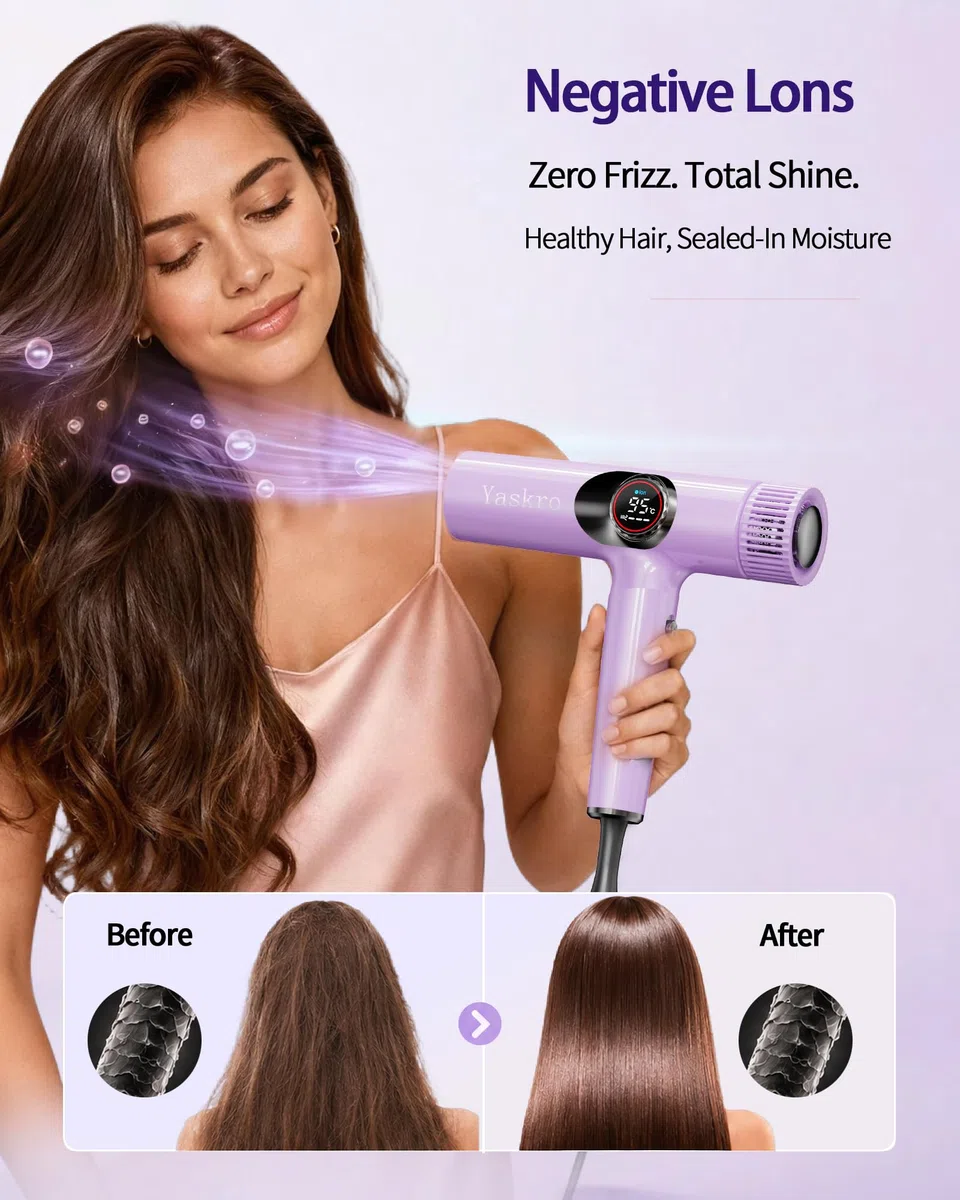 Ionen-Haartrockner mit Diffusor, professioneller bürstenloser Motor für schnelles Trocknen, LED-Display, NTC-Temperaturkontrolle, leise und leicht, mit Selbstreinigungsfunktion, für alle Haartypen