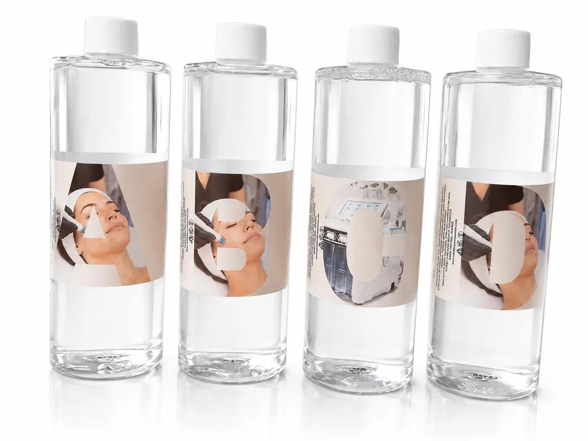 Nara Beauty Cosmetics Set für Hydrafacial-Maschinen, 4 x 500 ml, Reinigungslösungen, Behandlung, Feuchtigkeitsversorgung und Maschinenpflege