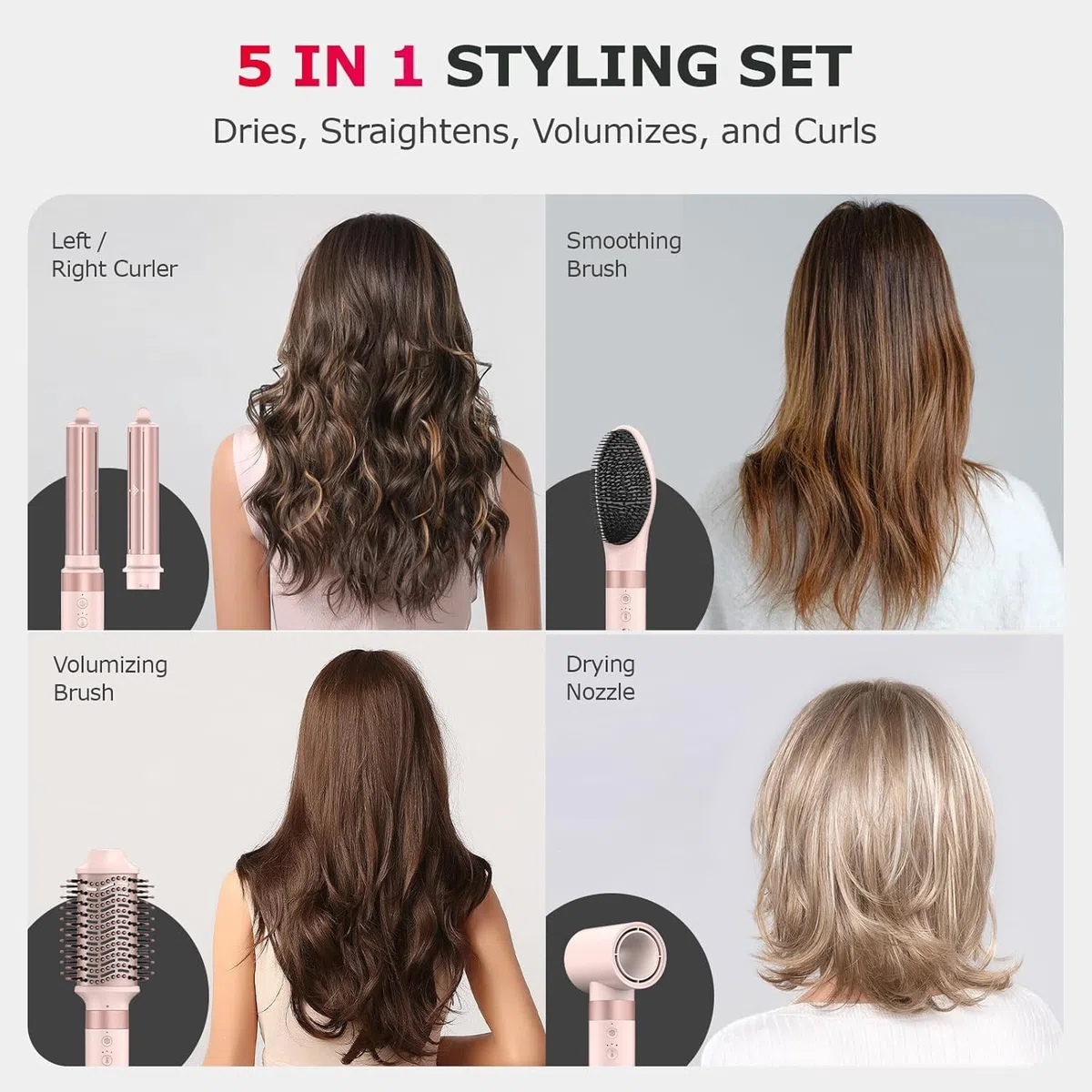 MESCOMB 5 in 1 Hairstyler Set, 110.000 U/min High-Speed Airstyler mit Ionen Haartrockner, Lockenstab & Volumenbürste