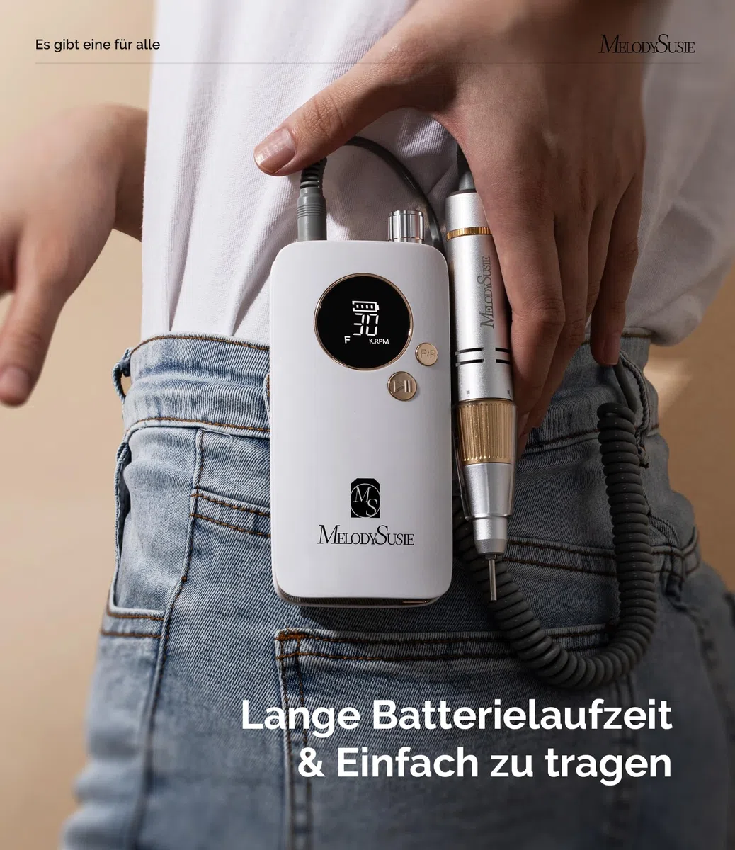 MelodySusie Tragbarer Nagelfräser 30000 RPM, SC320F Professionelle Kabellose Elektrische Nagelfeile für Acrylnägel Gel Polieren Entfernen, Efeile Nagelset für Maniküre Salon Zuhause (Weiß/Gold)