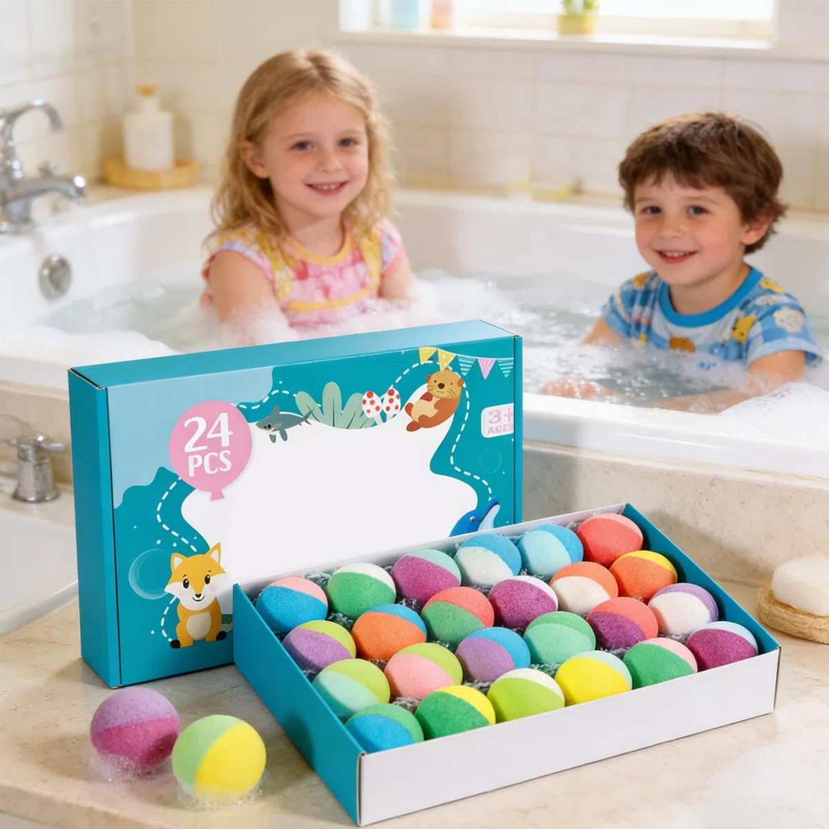 Bade-für Erwachsene | Natürlicher Reiniger mit Spielzeug | 24 Stück Tiermotiv badkugeln - Für Frauen, Mütter, Männer, Großmütter, Mädchen, Jugendliche, trockene Haut, Zuhause, Reisen