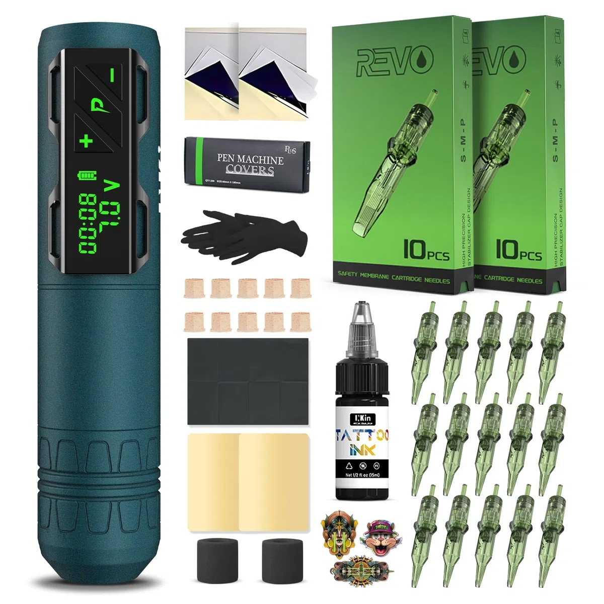 INKin Tattoo Maschine Set Anfänger, Kabelloser Tattoo Set mit 1800mAh Akku Bürstenloser Motor, 3.5mm Hublänge Tattoo Maschine, Tattoo Nadeln und Tattoo Farbe, Tattoo Zubehör Komplettes Set