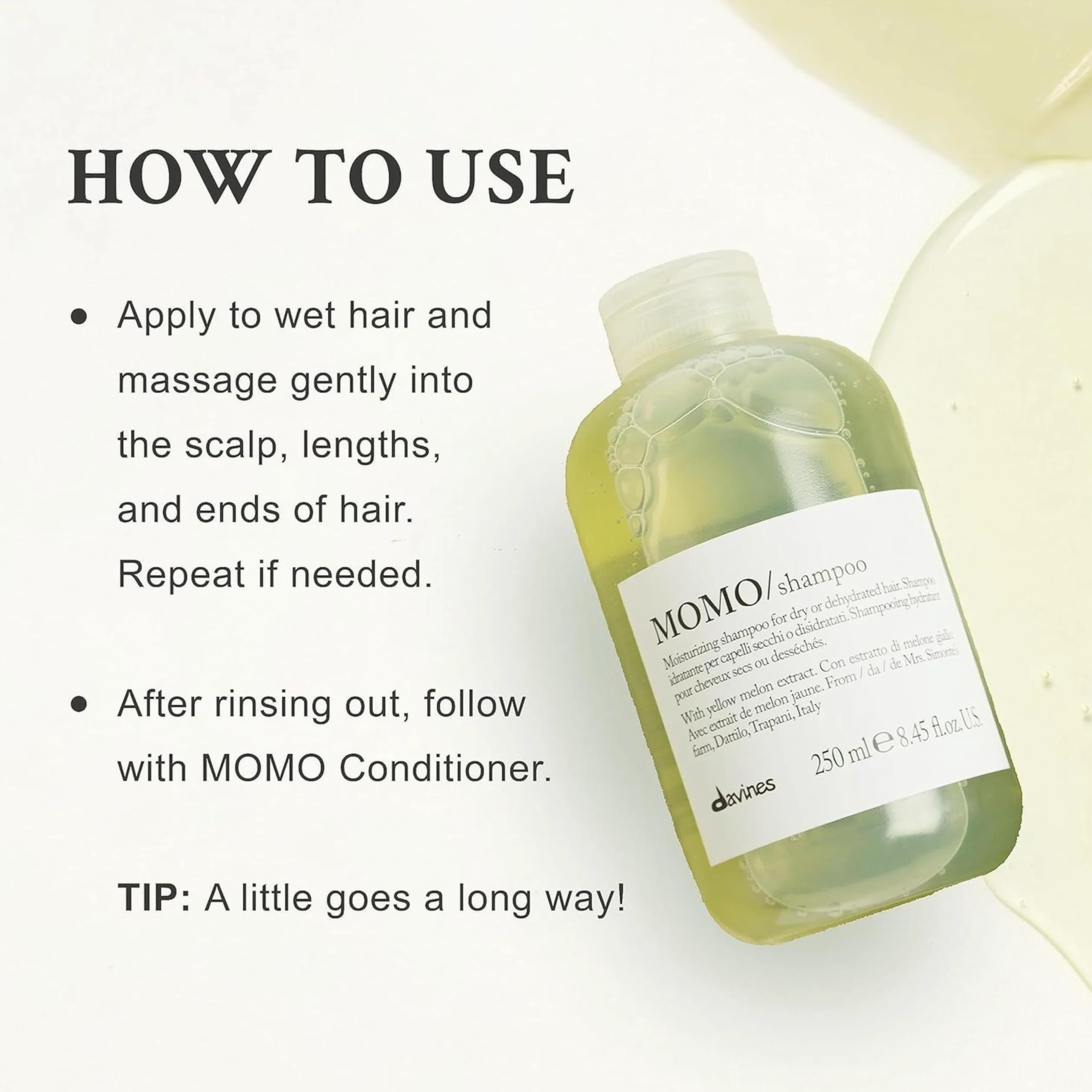 Davines Momo Shampoo Refill 500 ml | Feuchtigkeitsspendendes Shampoo Nachfüllpack für trockenes oder dehydriertes Haar