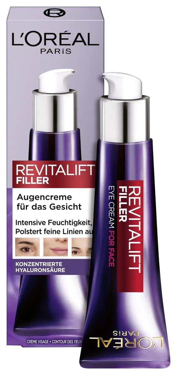 L'Oréal Paris Augencreme für Frauen: poltert auf, glättet die Haut und spendet intensiv Feuchtigkeitmit konzentrierter [Hyaluronsäure]Revitalift Filler, 1x 30ml