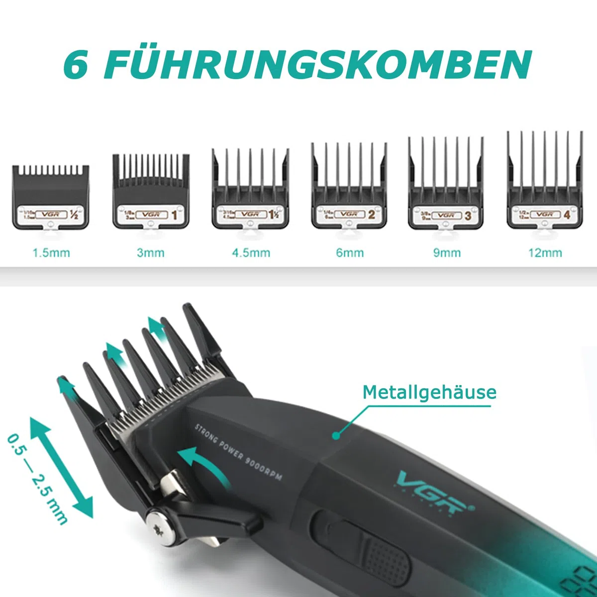Vgr 003 Fresh Fade Haarschneidemaschine Professionelle Haarschneidemaschine Schnur/Kabellos Wiederaufladbare Haarschneidewerkzeuge mit LED-Anzeige, Geschenk für Männer