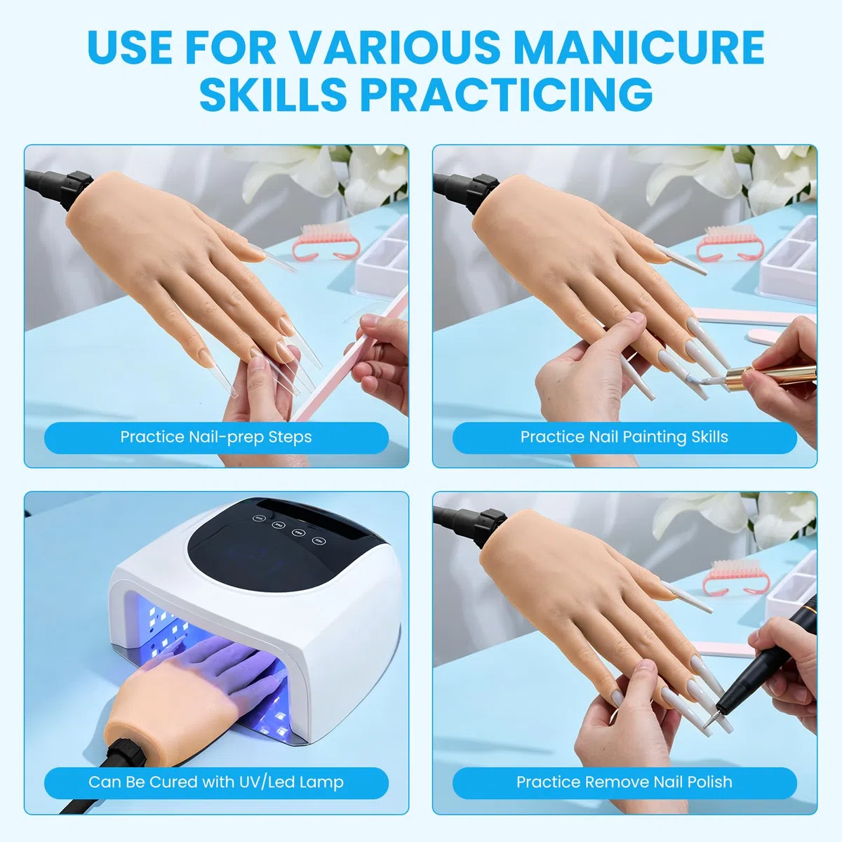 Yokilly Silikon Übungshand für Nageldesign: Flexibel Training Hand für Gelnägel Acrylnägel - Nagelhand zum üben Nagel Hand Modell Set für nägel