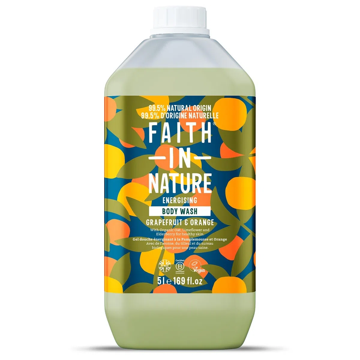 Faith In Nature Natürliches Grapefruit & Orange Duschgel, Energiespendendes Duschgel, Vegan und tierversuchsfrei, Ohne SLS oder Parabene, 5 L Nachfüllpack