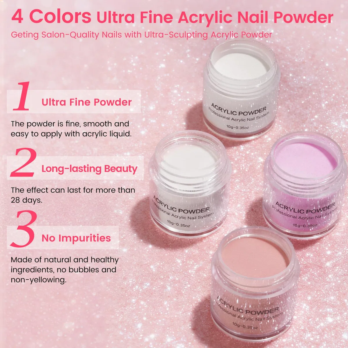 Acryl Nagelset Starterset für Anfänger: 4 Farben Acrylpulver für Nägel mit Übungsfinger Lampe Nagelfräser - Acryl Pulver Nails Selber Machen Nagelstudio Set in Glitter Tasche für Salon (Rose Rot)