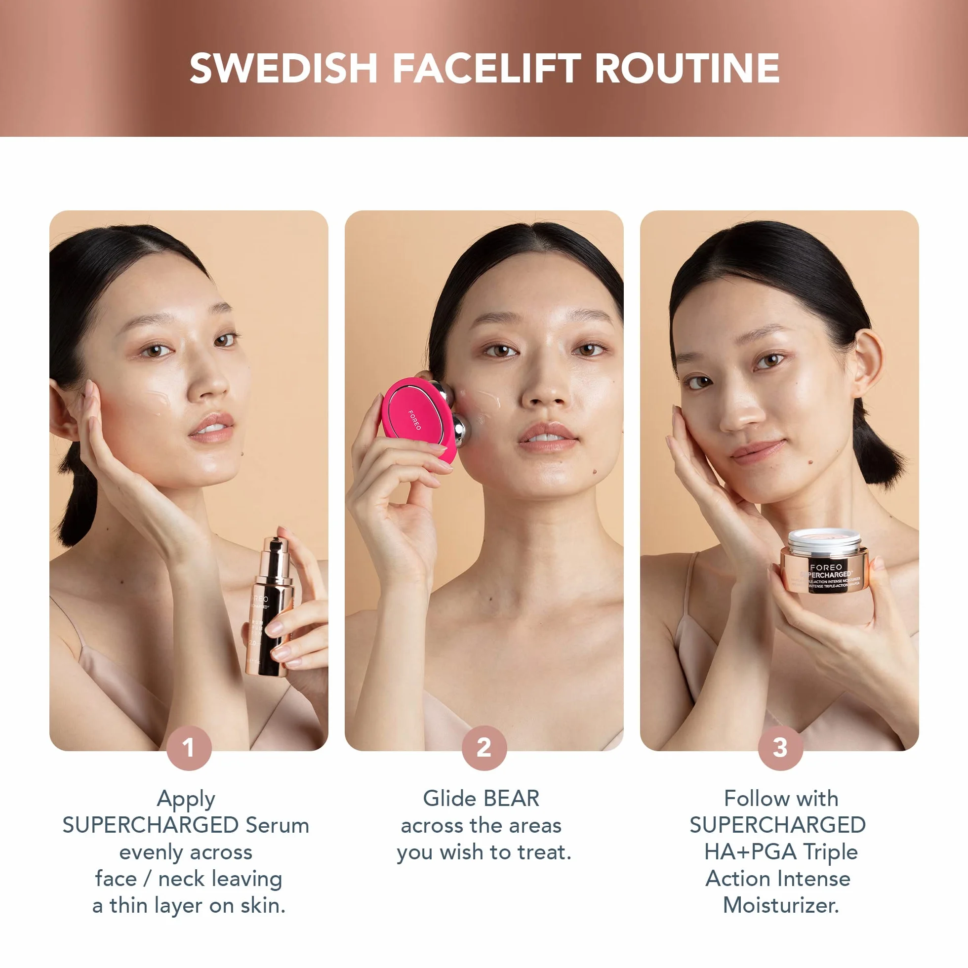 FOREO BEAR Forever Firm im Set - BEAR Gesichtsmassagegerät mit Mikrostrom + 2 x Conductive Serum 30 ml - Anti Aging Gerät - Face Lifting - Fuchsia